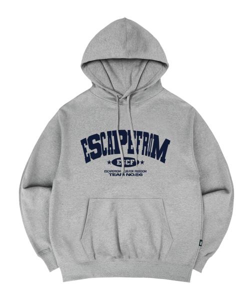 이스케이프프롬(ESCAPEFROM)  ESCF 아치 로고 프린트 후드티 그레이 - 사이즈 & 후기 | 무신사