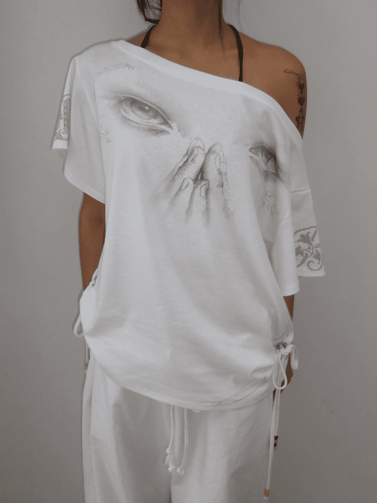 ORNAMENT BEADS EYELET T-SHIRT