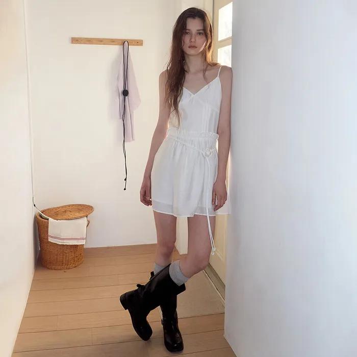 Slip Crinkle Frill Mini Dress, White