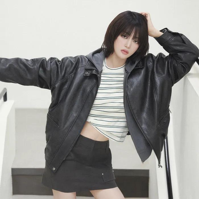 (사이즈추가)High-neck Leather Blouson Jacket VL5AJ093_2color