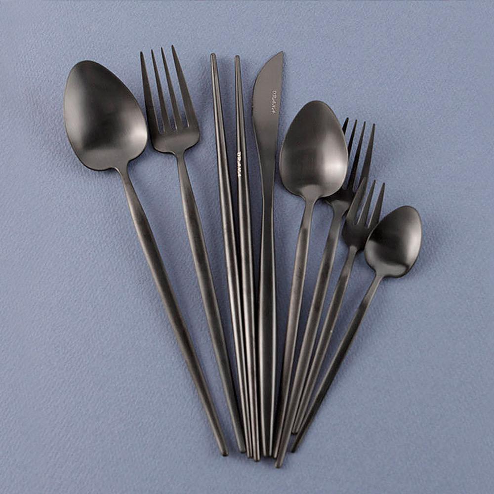 힙하니 튤립 커트러리 8종 블랙 스테인레스 양식기 한식기 : 아주키친서비스