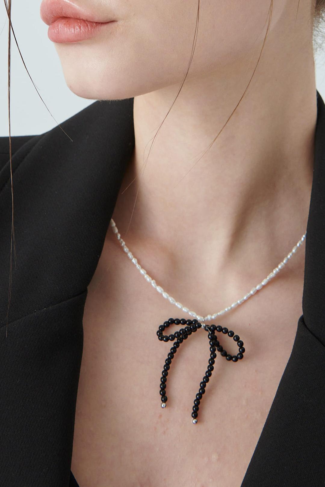 [담수 진주] PEARL RIBBON NECKLACE