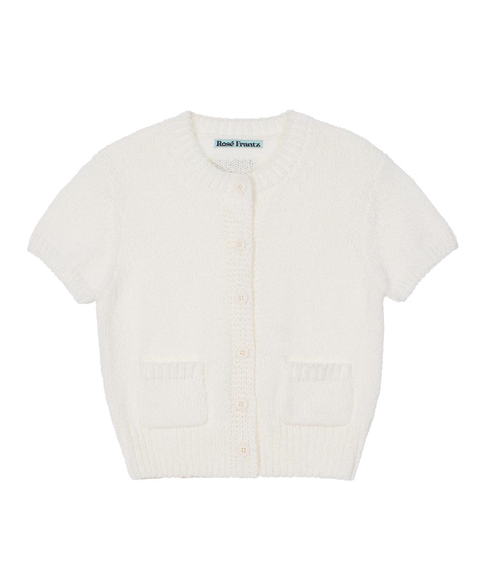 Pocket short sleeve knit cardigan [Ivory]
