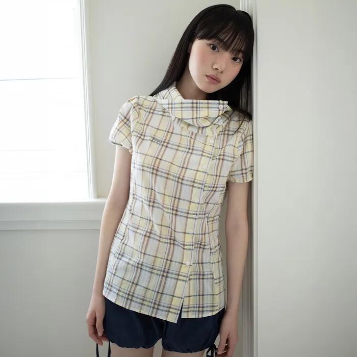 [4차] DRAPE COLLAR BLOUSE (YELLOW CHECK)