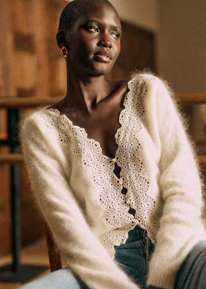 세잔느 sézane Astride 크로쉐 칼라 울 & 키드 모헤어 가디건 2XS~3XL 에크루