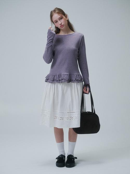 STRIPE RUFFLE HEM LONG SLEEVE, VIOLET