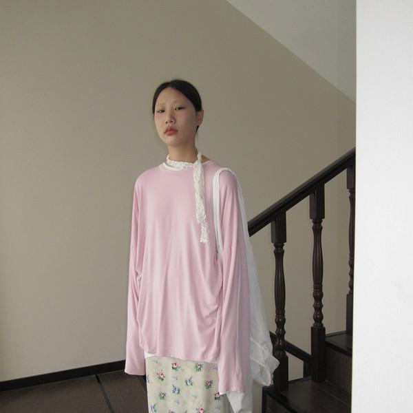 3MONTH round neck loose thin micro-transparent undercoat long sleeve T-shirt