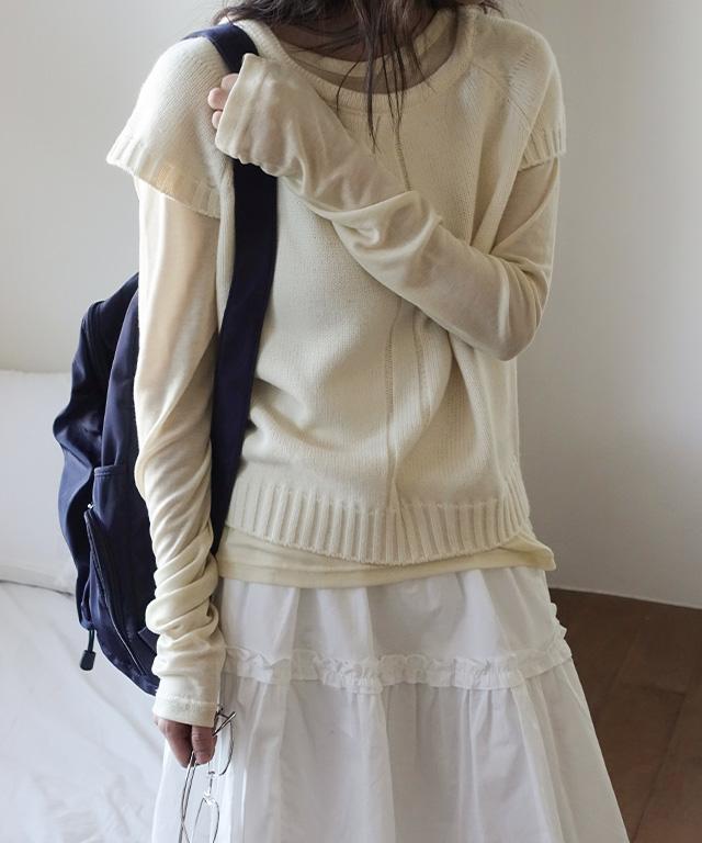 데일리쥬 [🍀봄신상/MADE] 리즌 레이어드 라운드넥 반팔 니트