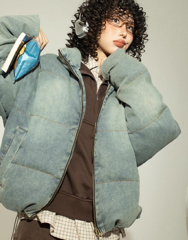 YOUNG STAGE Retro Denim Down Jacket