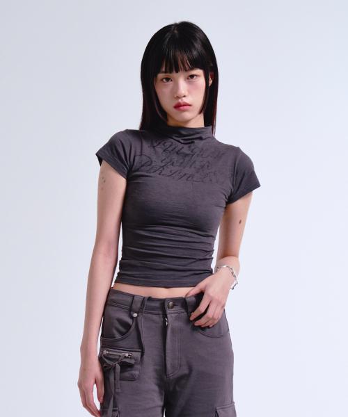 HIGH NECK SLUB TEE CHARCOAL