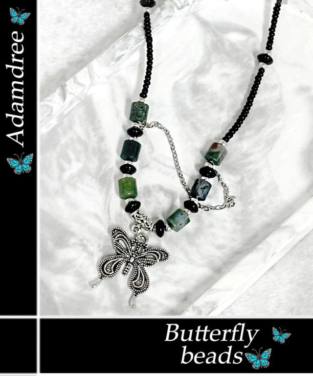 Kitsch butterfly beads chain necklace 키치 나비 비즈 체인 목걸이 빈티지 에스닉 보헤미안 무드 목걸이