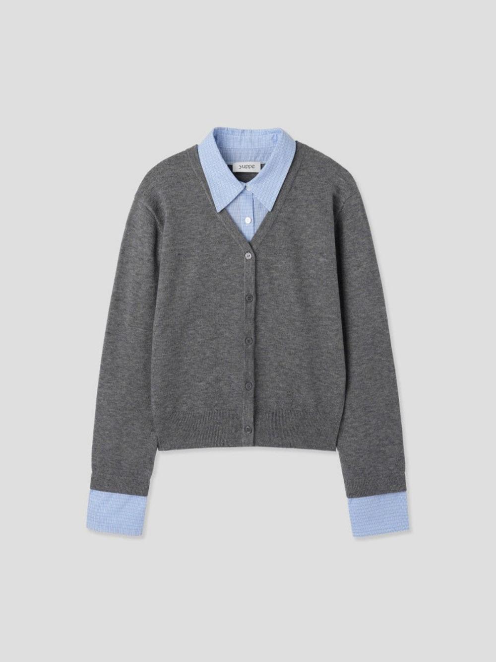 SHIRT COLLAR CARDIGAN_GRAY CHECK