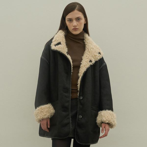 Mouton Fur Reversible Half Coat_2Color
