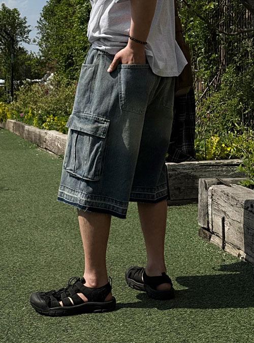 데끼 카고 버뮤다 데님 팬츠