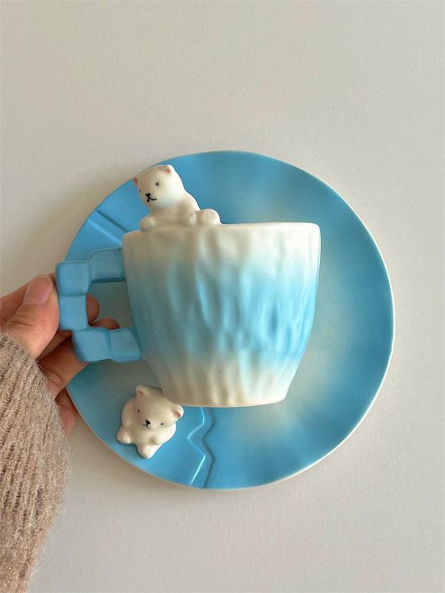 귀여운 북극곰 찻잔 세트 커피잔 머그 유리잔 컵받침 접시 선물