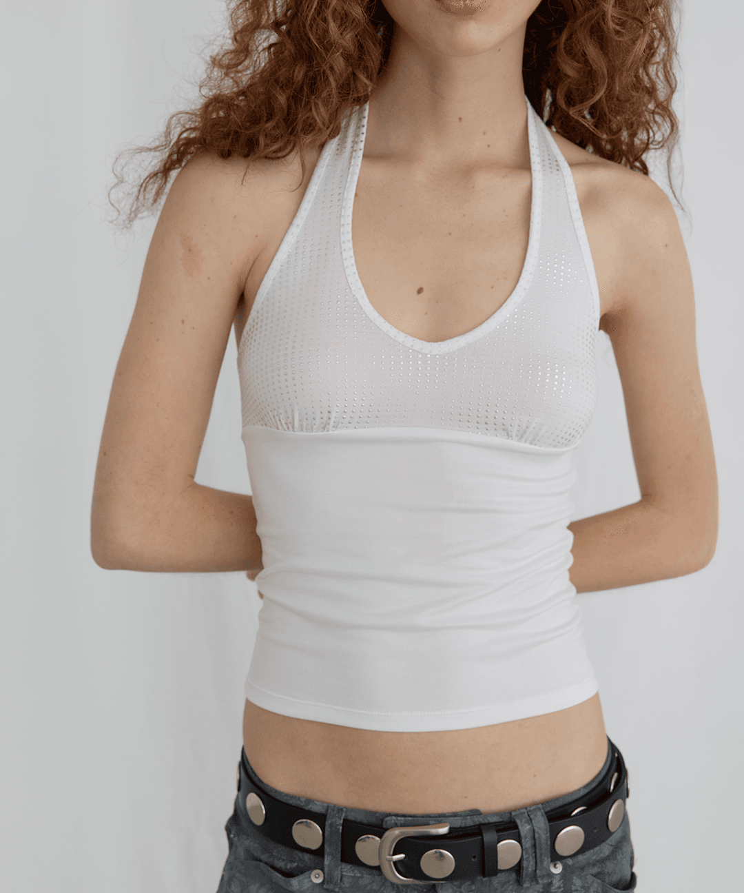 SPARKLE HALTER TOP - WHITE