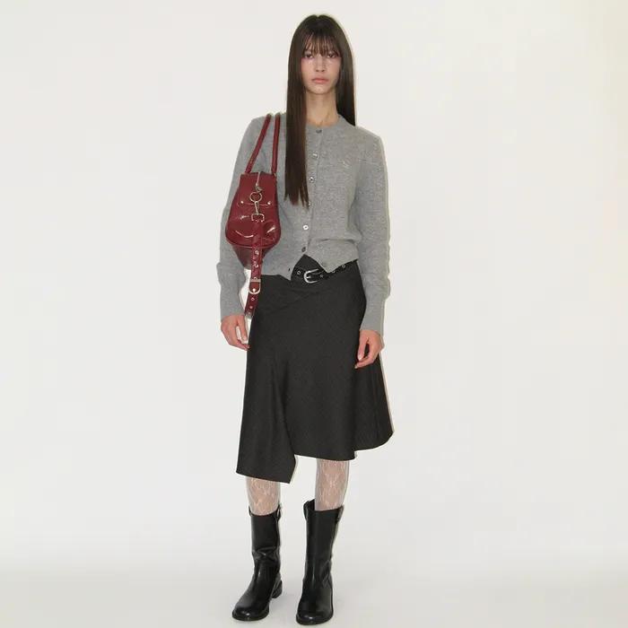 Asymmetric Midi Skirt, BLACK