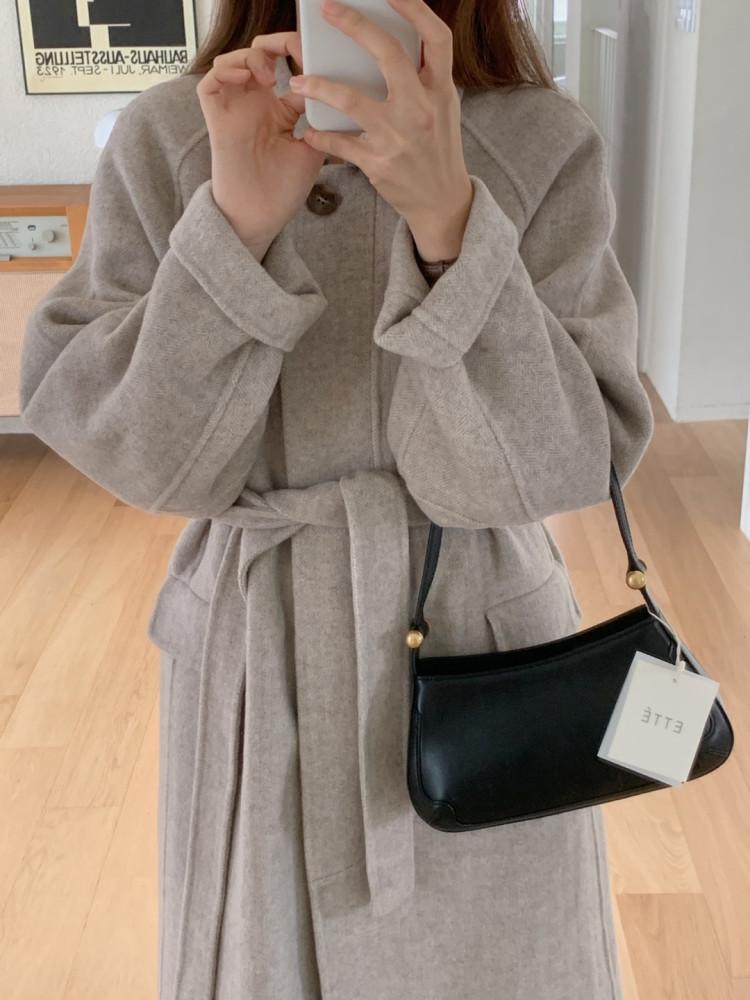 [아이메르]런던싱글 핸드메이드코트/겨울 여자울100 싱글버튼 헤링본 이중직벨트코트