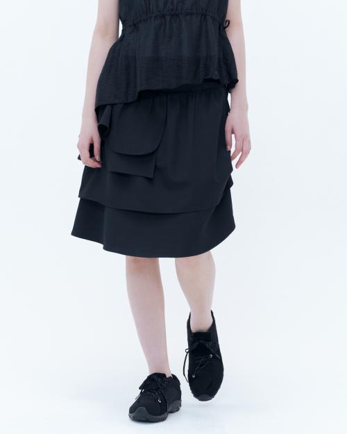 Unbalanced layers midi skirt BLACK