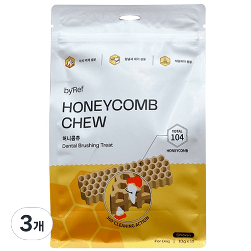 바이레프 강아지 허니콤츄 10g x 12p, 양치껌, 120g, 3개