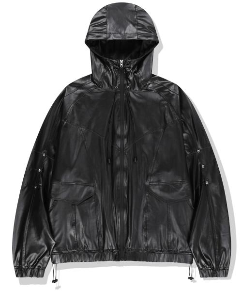 Gloss Highneck Raglan Windbreaker - Black