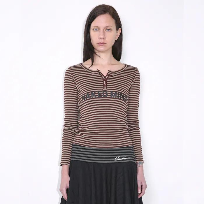 HENLEY NECK TEE, STRIPE