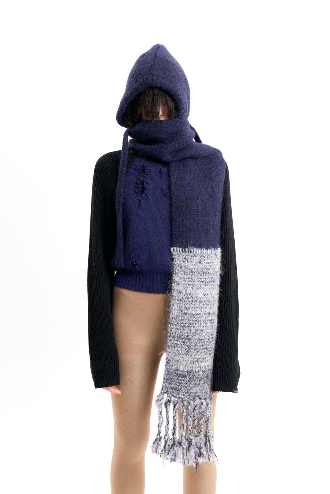 (EMMA) HAND STITCH HOODED SCARF - OS / DARK BLUE