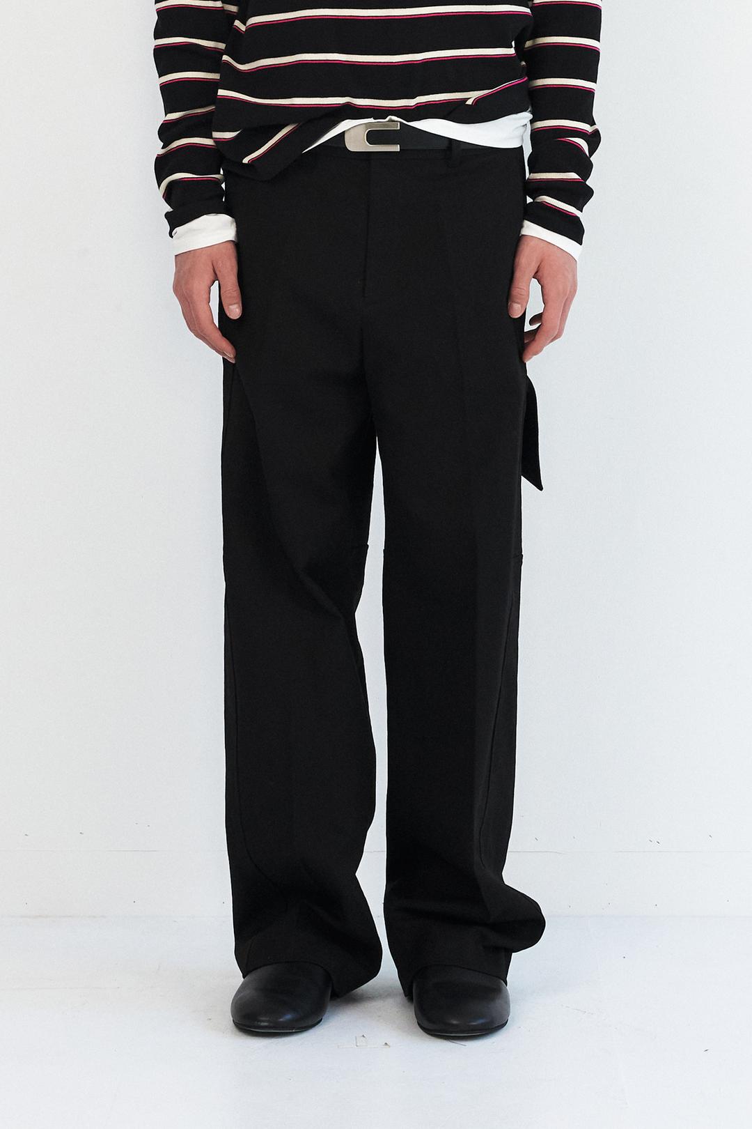 DROP CARGO COTTON TROUSERS - BLACK