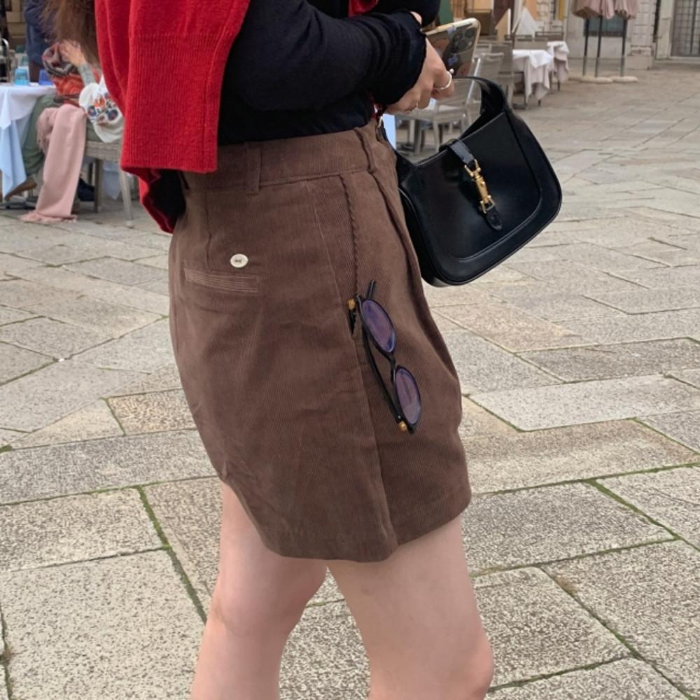 일루아 핀턱 골덴 코듀로이 반바지 팬츠 (2c)