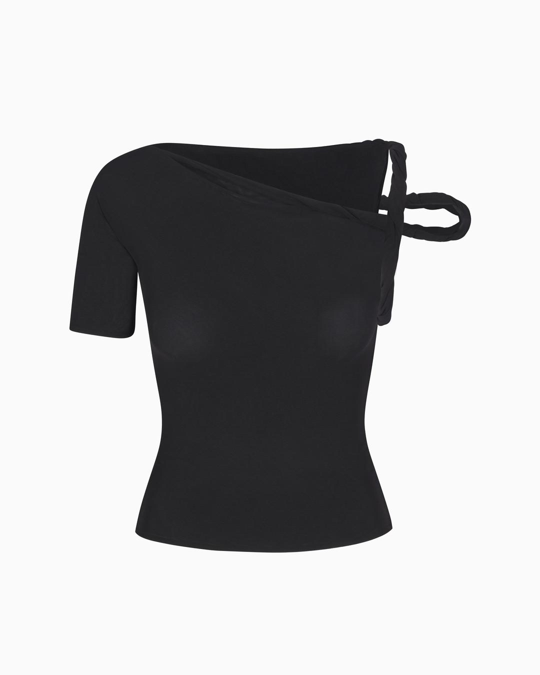 Mesh Stretch Twisted Top | Black - 4X