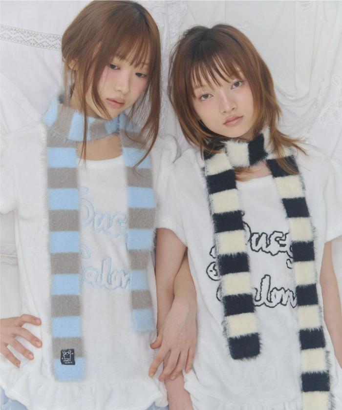 [FANCY X DUSTY] HUG STRIPE FUR MUFFLER (BLUE-GRAY) F25NM1010