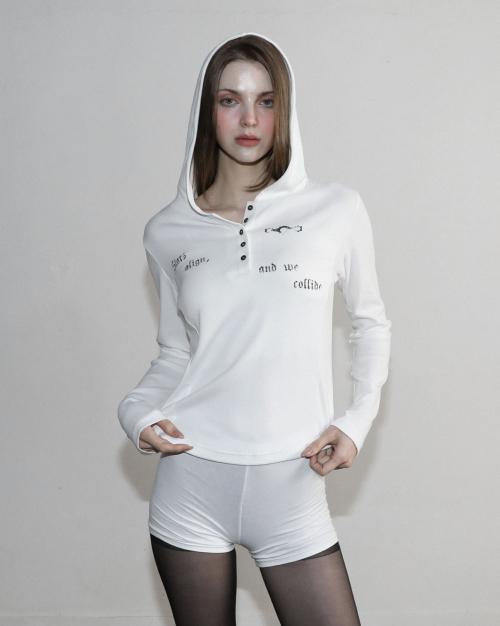 Stars 슬림핏 후드 롱슬리브 화이트