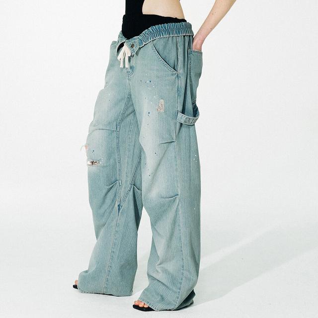 Folding Waist Denim Pants Ice Denim