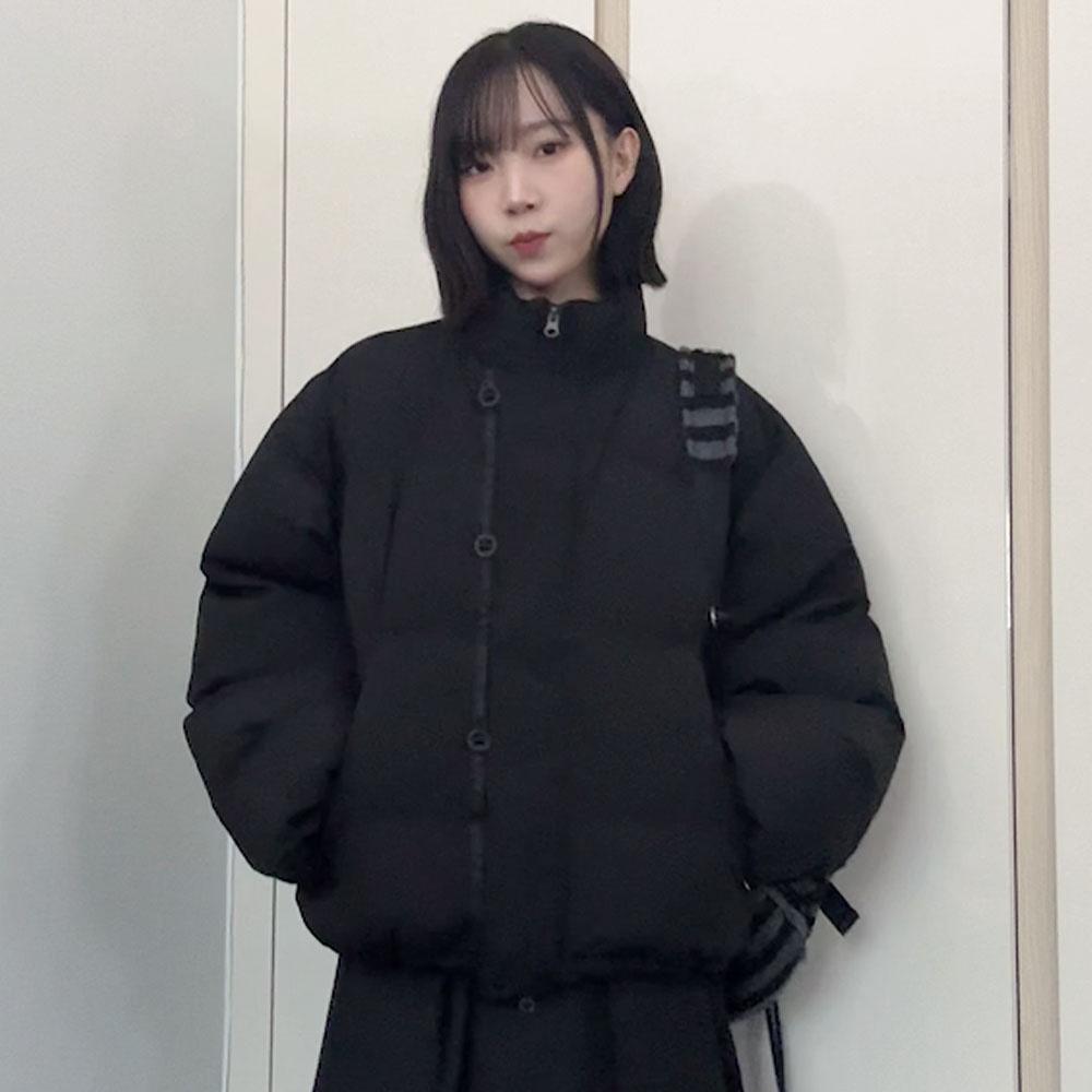 (UNISEX)더블 어드저스트 버튼 숏 패딩 점퍼 [BLACK]_SEJP005BLACK