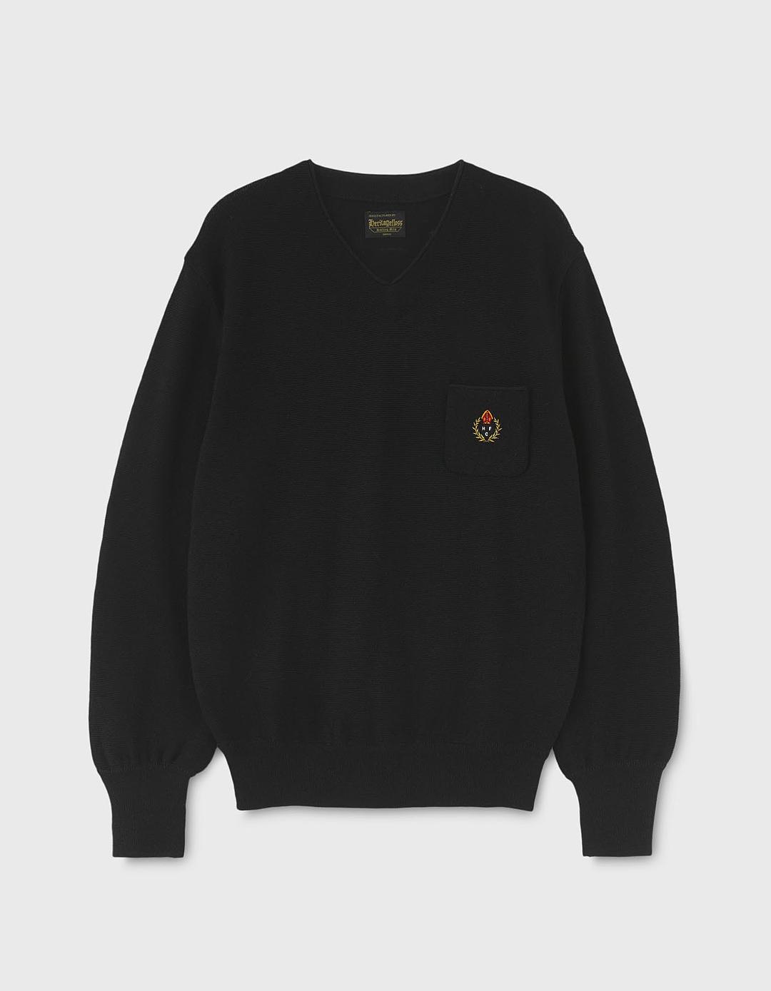CREST MERINO WOOL V-NECK / Black