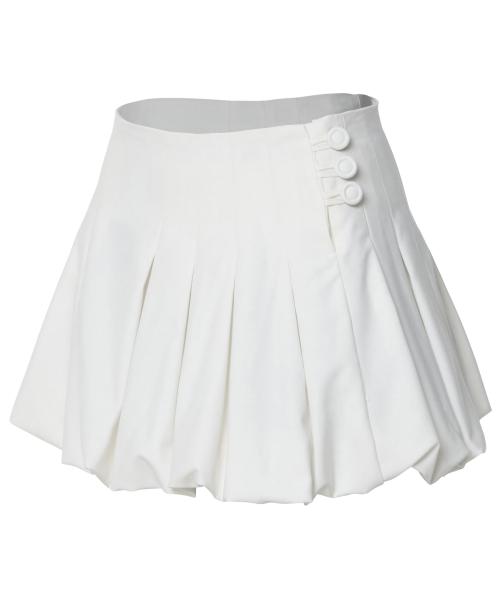 Button Shirred Balloon Skirt (FL-249_White)