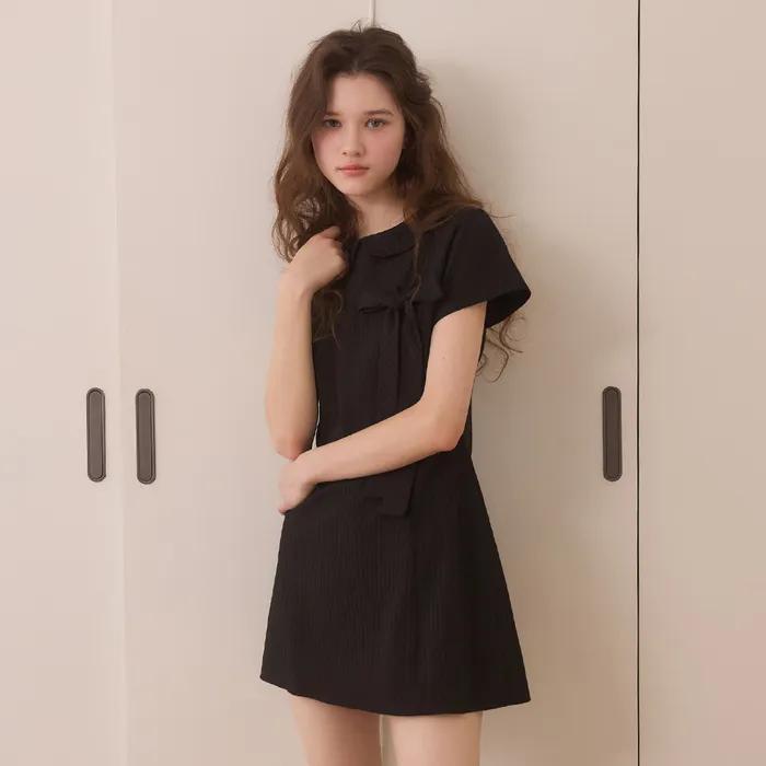 Oblique ribbon mini dress - black