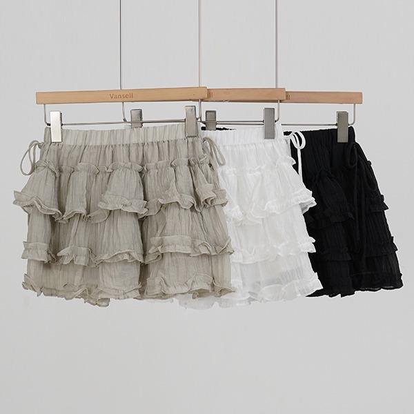 [44~77/3컬러] 옆리본 쉬폰 캉캉 미니스커트 스커트 캉캉스커트 페미닌룩 캉캉스커트 프릴스커트 하객룩 데이트룩