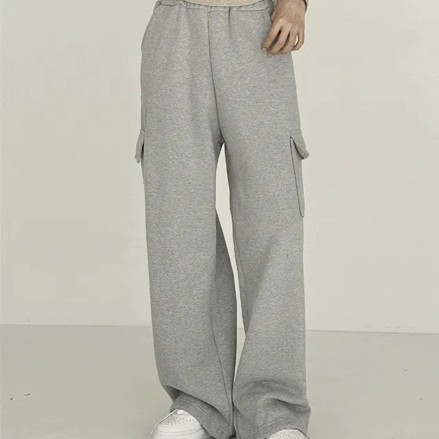 하이스 와이드 카고 스웻 팬츠