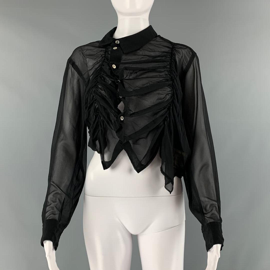 21ss 꼼데가르송 메인라인 드레이프 시스루 크롭 블라우스 s | 후루츠패밀리