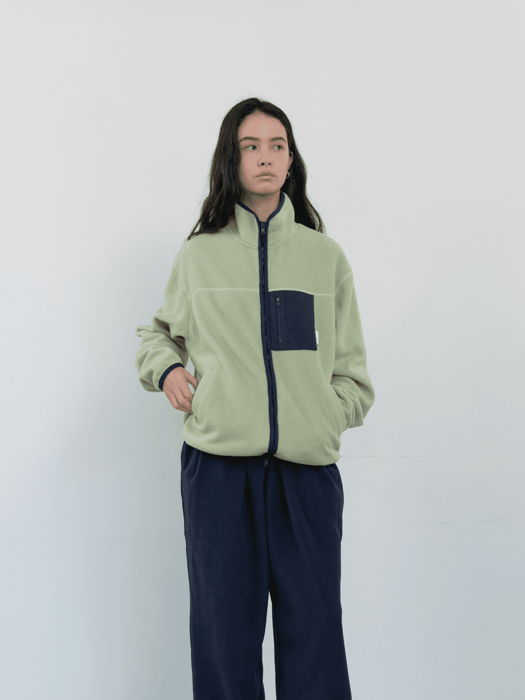 COLOR BLOCK FLEECE ZIP-UP_GREEN