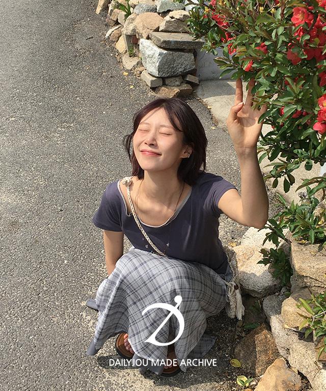 데일리쥬 [MADE] 자넷 체크 레이어드 밴딩 스커트