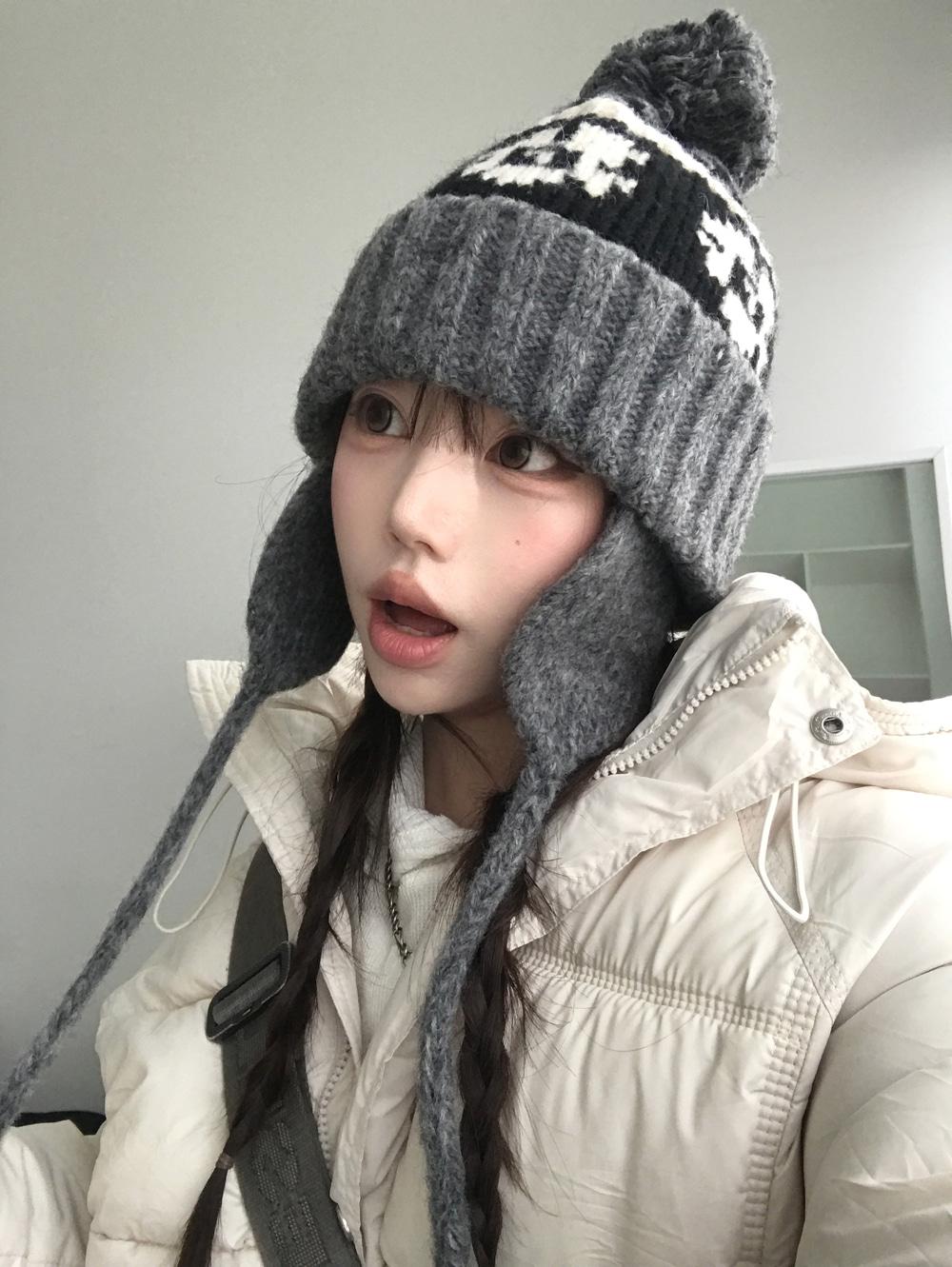 남녀공용 시로이 노르딕 이어플랩 방울비니(2color)