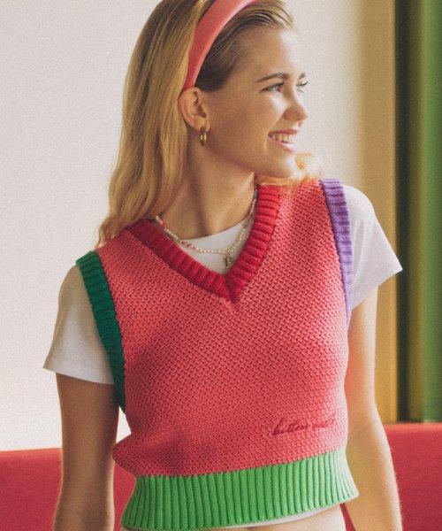 러비 지그재그 니트 베스트-핑크