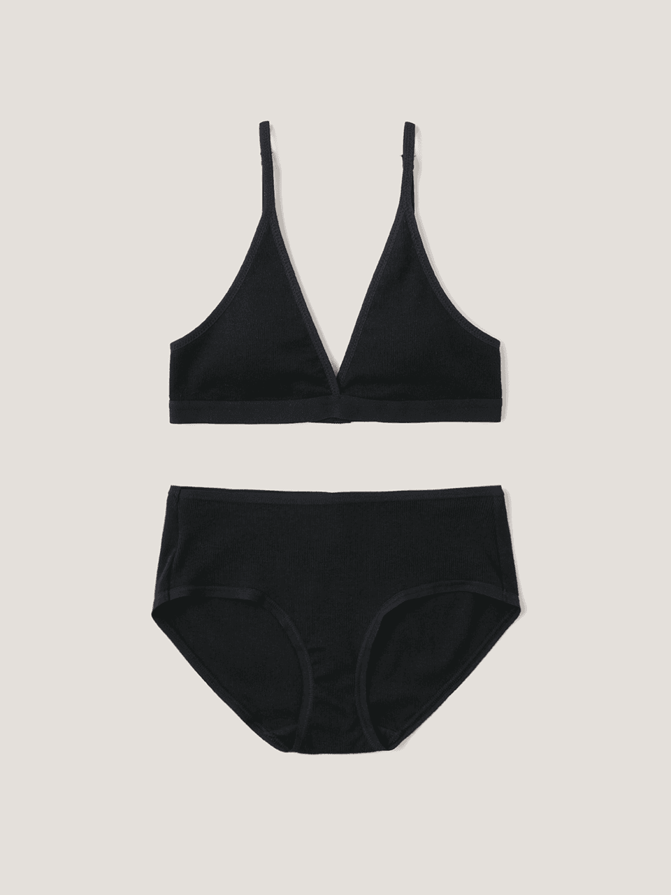 (set) Triangle ribbed modal in black (삼각 모달 블랙 브라&팬티)