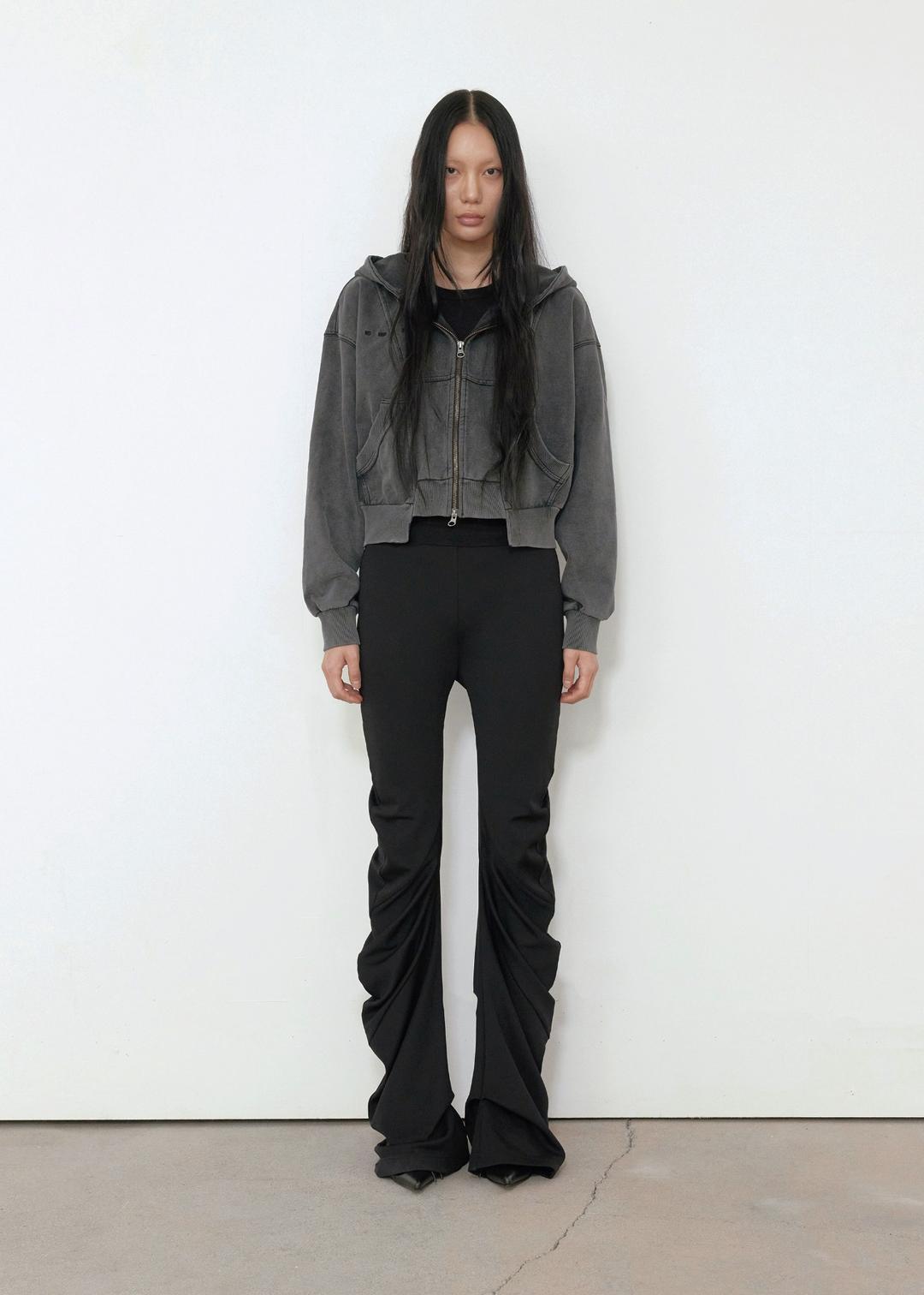 WASHED UNEVEN HEM HOOD ZIP-UP, CROP FIT