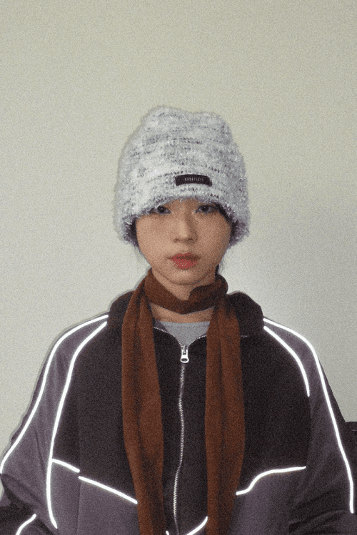 헤어리 니트 비니모자_화이트