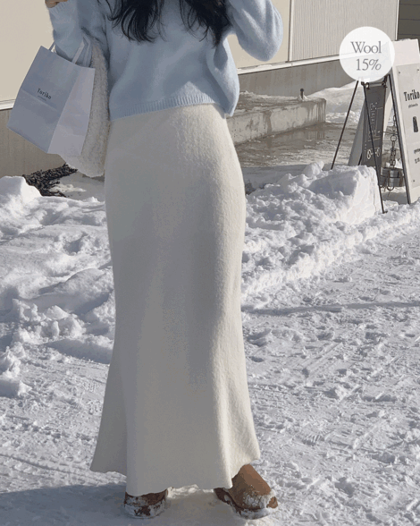 파인땡큐 스노우 머메이드 울스커트 3color  데일리룩/러블리/머메이드스커트/롱스커트/울스커트/울혼방스커트/겨울스커트/삿포로룩/윈터룩