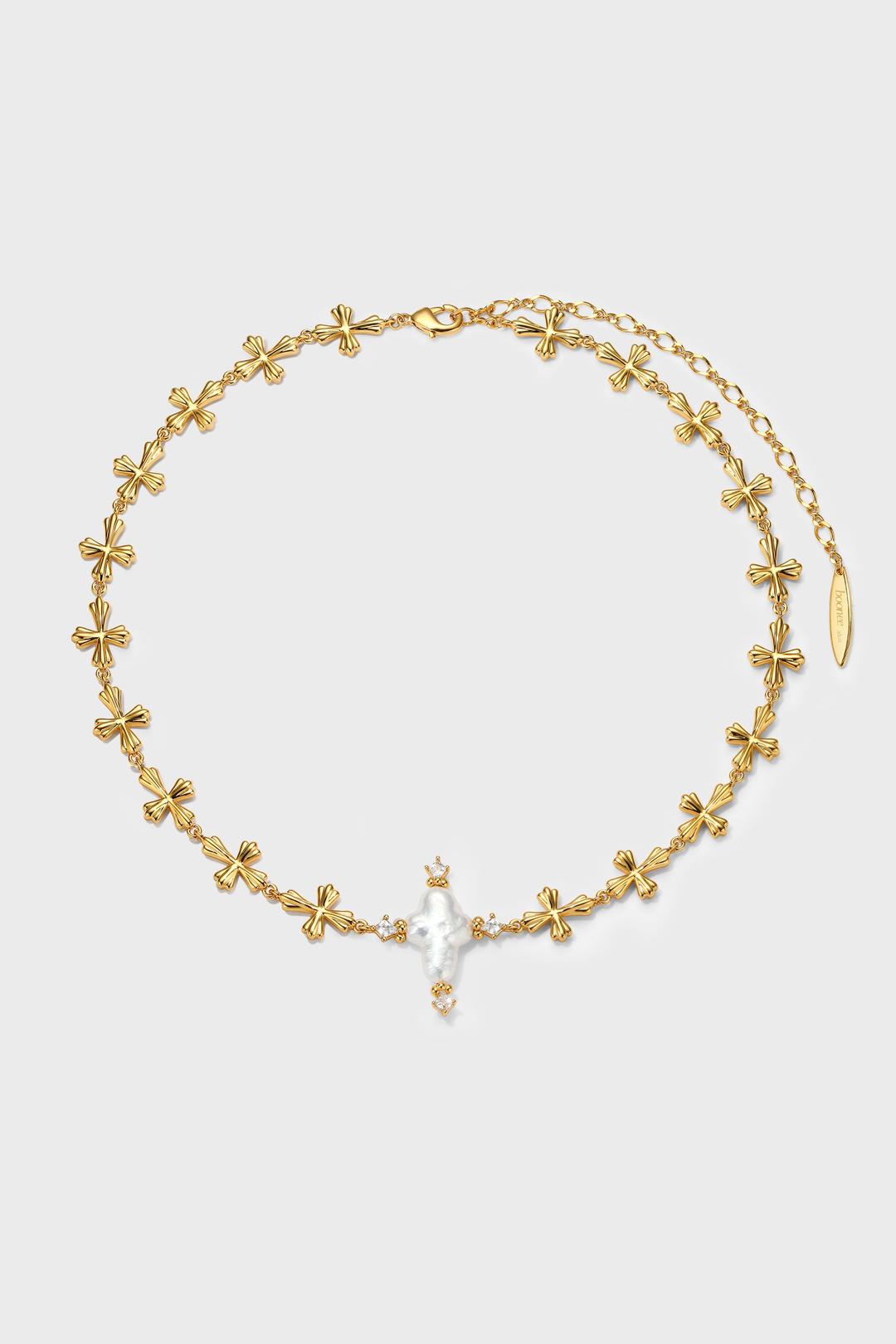 Pearl Cross Cipher Necklace