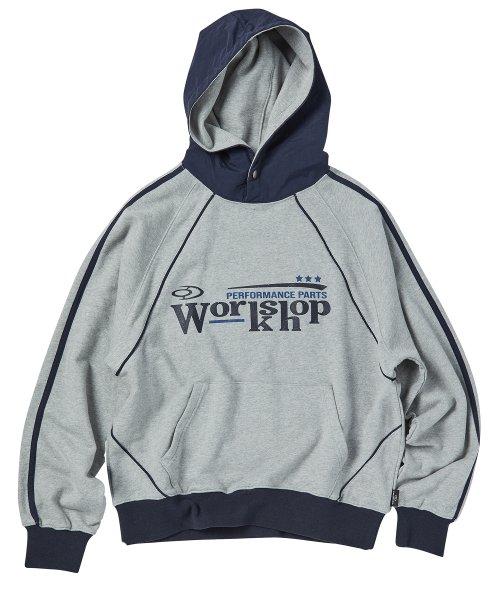 워크샵 라인 래글런 나일론 믹스 후드티 그레이